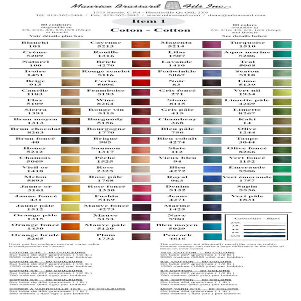 Maurice Brassard Unmercerized Cotton Sample Color Card - Yarnorama