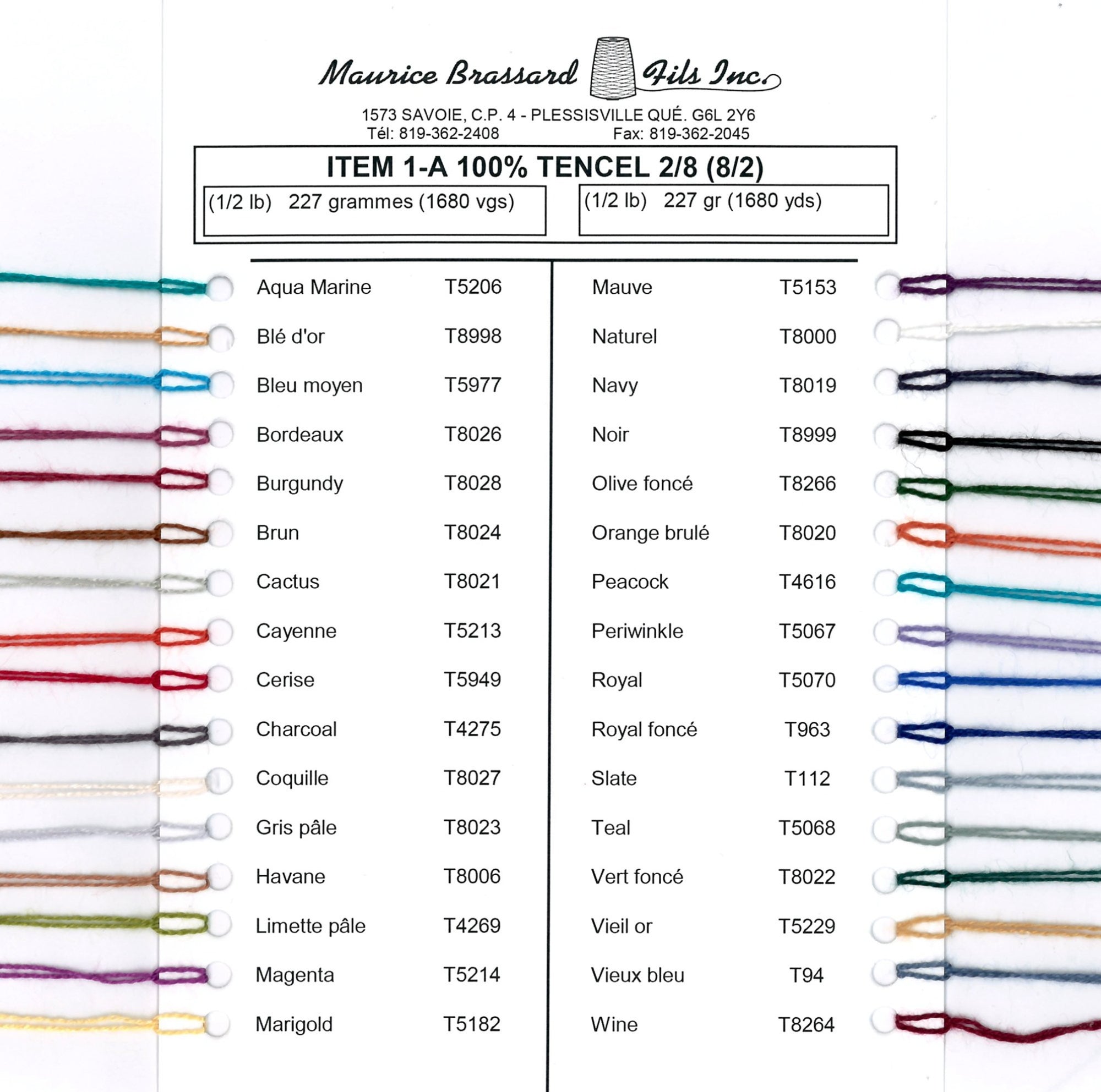 Maurice Brassard Sample Color Card - 100% Tencel